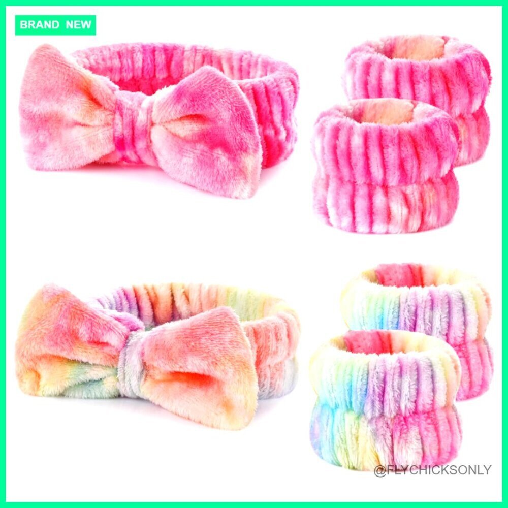 Spa Headband & Wristband Set, Microfiber, For Face Washing & Skincare